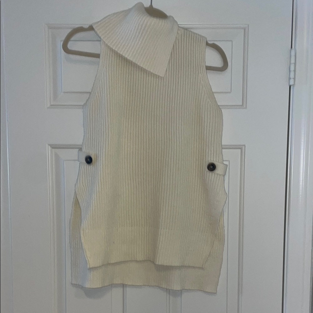 Anthropologie Cream Sleeveless Ribbed Turtleneck Sweater Vest